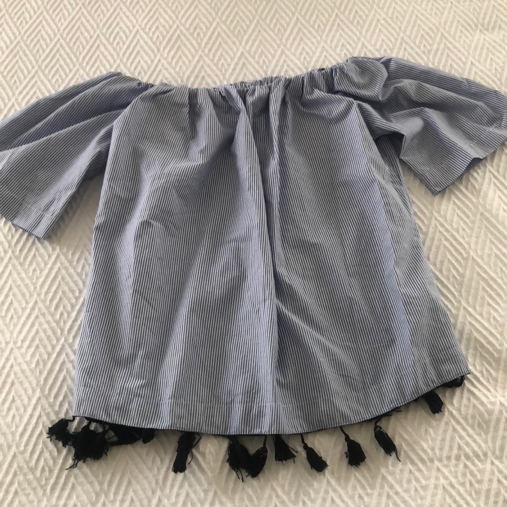 Pin Striped Off The Shoulder Top